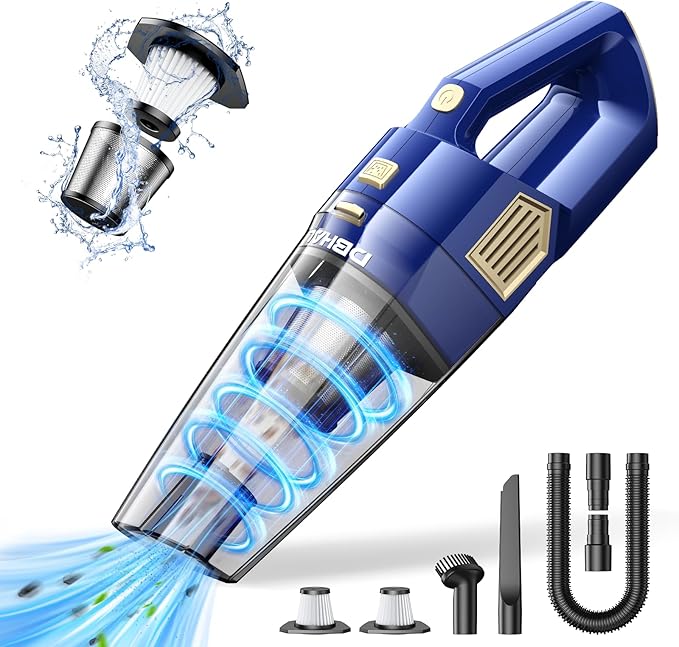 Handheld Vacuum Cordless, 15000PA Powerful Suction Car Vacuum Cleaner Lightweight with Multi Accessories, Hand held Vacuum Cleaner Dust Busters Cordless Rechargeable for Car Home
