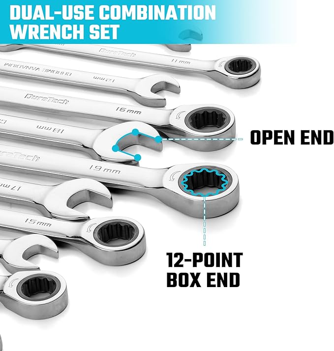 DURATECH 12-Piece Ratcheting Combination Wrench Set, 72-Tooth, Metric, 8-19mm, Cr-v Steel, Organized in Storage Case