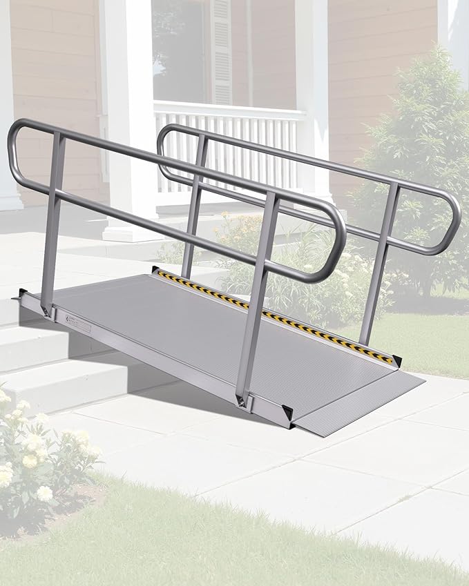 6FT Wheelchair Ramp with Handrails, 1600 lbs Capacity Heavy Duty Aluminum Ramps for Home Steps and Doorways, Fixed Threshold Solution for Wheelchairs Scooters Walkers, Easy Single-Person Use