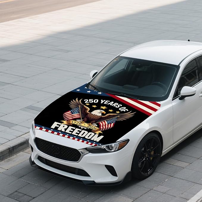 American Car Hood Cover - 59x51 American Car Hood Cover Flag Bonnet Banner with 2 Adjustable Triangular Fasteners, Universal Fit for Trucks, SUV, Patriotic America Flag Car Decor
