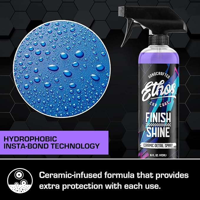 Ethos Finish Shine - Ceramic Detail Spray| Spray Wax For Car Detailing Quick Detail Car Wax | Waterless Car Cleaning & Hydrophobic Polymers | Clay Bar Lubricant | Ceramic Coating & Sealant