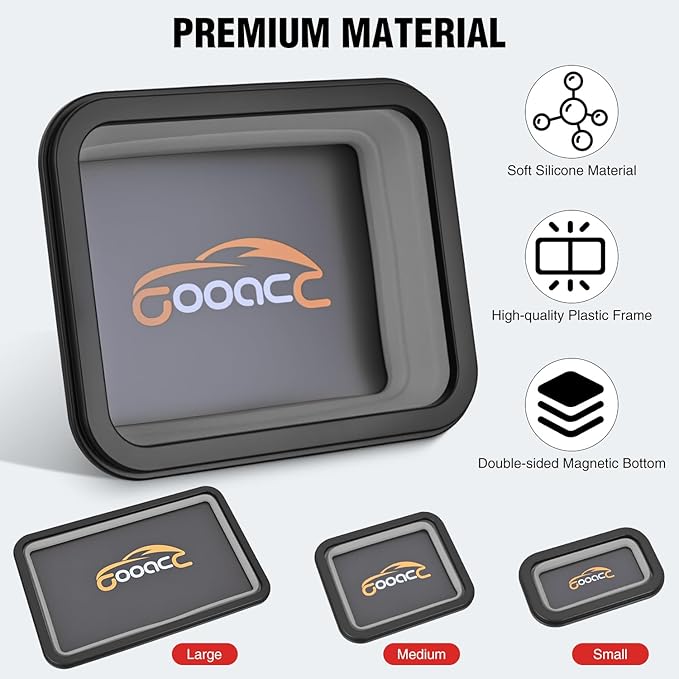 GOOACC 3 Sizes Collapsible Magnetic Parts Tray Set Light Grey Silicone Foldable Tool Trays Organizer for Screws Bolts Nuts Pins Washers and Other Small Metal Parts Double Sided Magnet Base