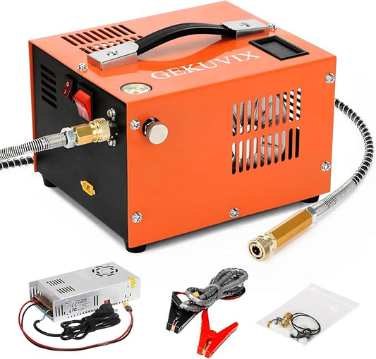 Portable PCP Air Compressor, 4500PSI/30MPa Water & Oil-Free,12V DC/110V AC Dual Power with Power Converter, Built-in Cooling Fan, High Pressure Air Pump for Airguns, Paintball Tank