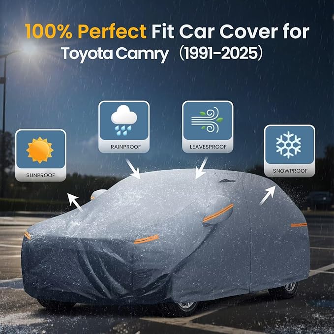 2026 Upgrade Car Cover Waterproof All Weather, Heavy Duty Outdoor Car Cover Universal Fit Sedan Toyota Camry, Tesla Model 3, Honda Accord, Nissan Altima, Kia K5/Stinger, Hyundai Sonata etc.