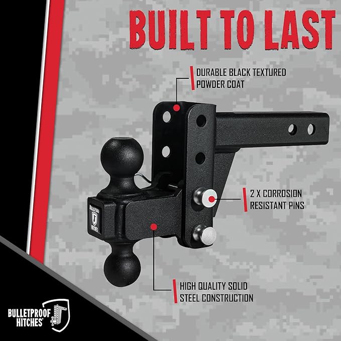BulletProof Hitches - Adjustable Trailer Hitch 2" and 2-5/16" Dual Ball Mount - Replacement 2" and 2-5/16" Ball Hitch Rated up to 14,000 lbs - Solid Steel, Corrosion Resistant, Black Powder Coat