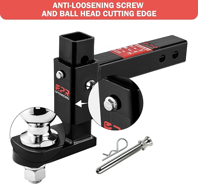OPENROAD Adjustable Trailer Hitch Ball Mount Fits 2-Inch Receiver, 2’’ Ball 7500LBS, 6 7/8" Drop/ 5 1/2" Rise Drop Hitch, Hitch for Heavy Duty Truck with Pins