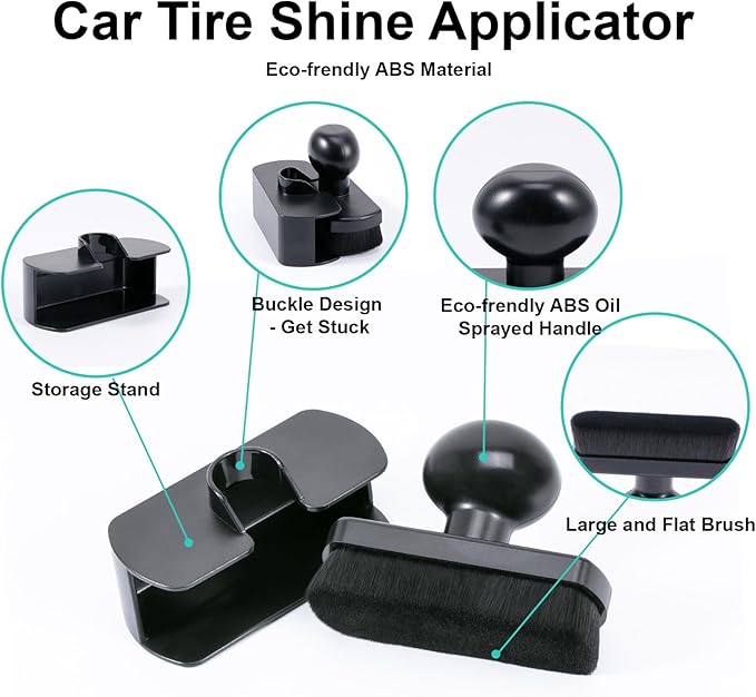 UNIMEIX Tire Shine Applicator Brush Large Vegan Tire Shine Brush with Storage Stand for Vehicles Tire Shine Polish Wax and Car Wash