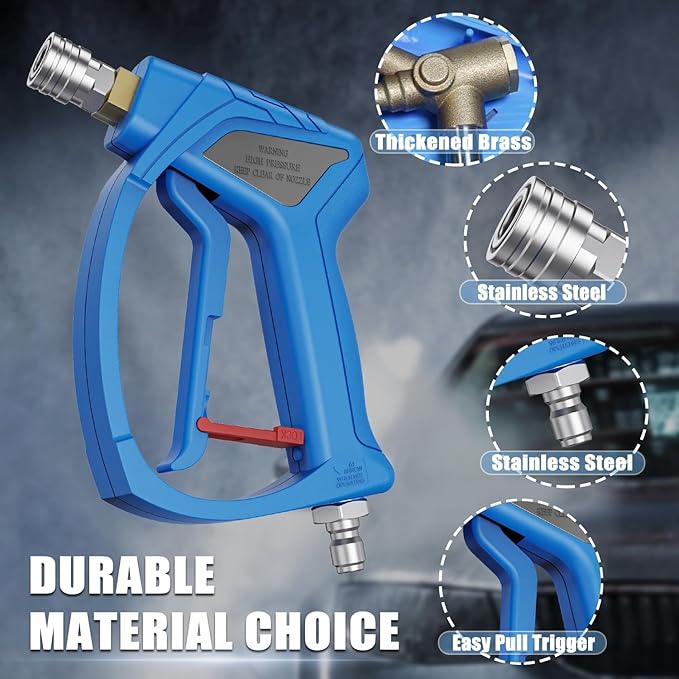 TUTULUCK® Pressure Washer Short Gun with 3/8" Swivel, Power Washer Stubby Trigger Handle with 25° Soft Rubber Nozzle, M22-14mm to 3/8" Quick Connector, M22-15mm Female for Car Wash