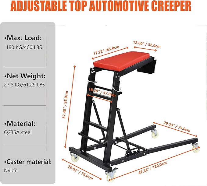 THDUGG Large Topside Creeper 48"-64" Height Range, 400 LBS Capacity Automotive Creeper Top Side Creeper Foldable Car Creeper with 4 Caster Wheels and Padded Deck for Auto Repair Maintenance