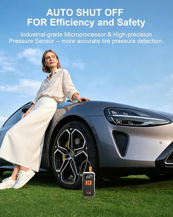 160PSI Tire Inflator Portable Air Compressor - Cordless Air Pump for Car Tires with 10000mAh Battery, 4+N Smart Modes, Digital Pressure Gauge, LED Light & Carrying Case - for Car, Moto, Bike, Balls