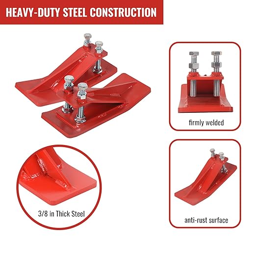 Doppy 2Pcs Tractor Bucket Edge Protector, 3/8'' Thick Snow Skid Tamer, Double Hex Lock Nuts & Bolts Included for Snow Removal, Leaves, Gravel Spreading,Red