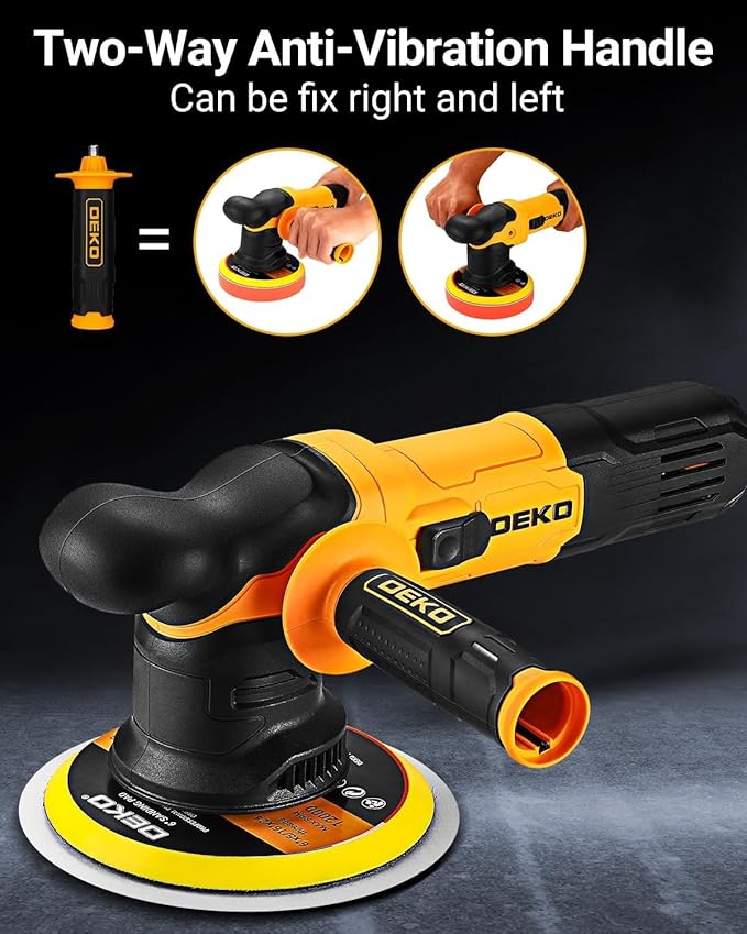 Car Buffer Polisher: 6 Inch Dual Action Orbital Buffer Polisher, 7 amp, 6 Variable Speed 1800-5500 RPM Random Polisher Kit with 4 Buffing Pads for Car Detailing Polishing Waxing DEKOPRO(Yellow)