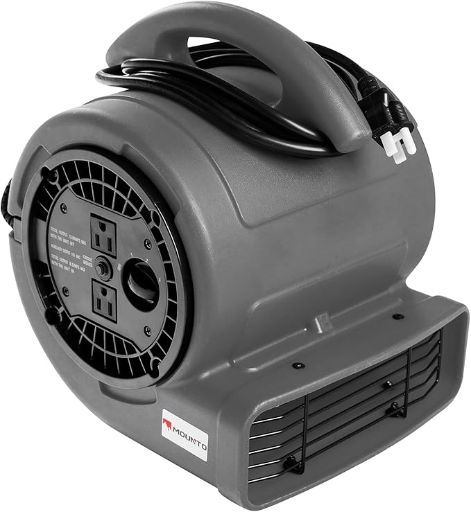 MOUNTO 1/5hp Air Mover 800cfm Blower Fan Carpet Floor Drying Fan - 3-Speed Compact Air Mover w/Dual Outlet, 10ft Power Cord for Drying, Cooling, Air Circulation (Grey), Small
