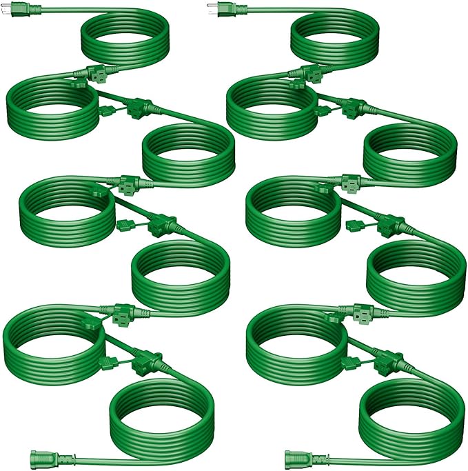 K KASONIC - Outdoor Extension Cord 100 FT, Evenly Spaced 12 Outlets Plugs, 16/3 SJTW Weatherproof Multiple Outlets Wire for Landscaping Light, Holiday Decoration and Christmas, ETL Listed, Green