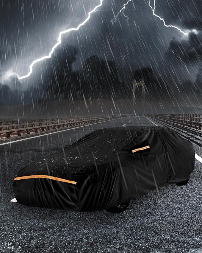 Car Cover Waterproof All WeatherCustom Fit for Chevy Camaro 2010-2025, Heavy Duty Outdoor Full Exterior Cover for Automobiles, Sun Rain UV Dust Snow Protection with Door Zipper-Black