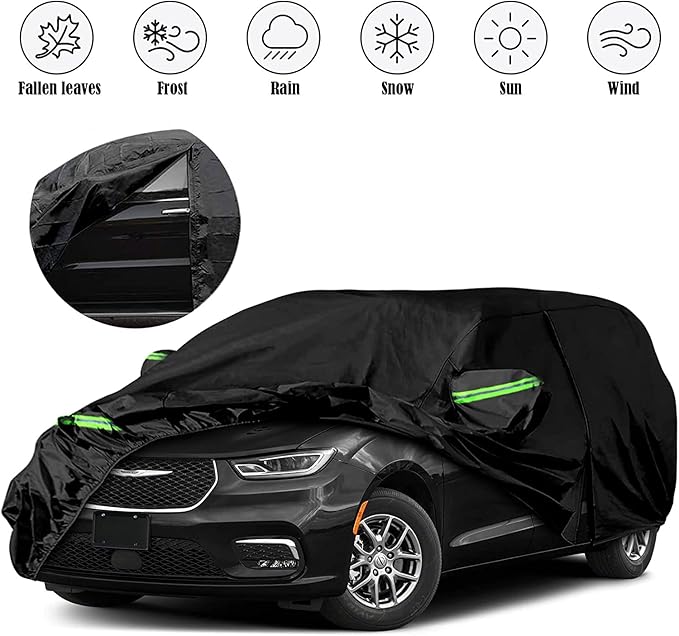 Waterproof Car Cover Replace for 2008–2025 Chrysler Town & Country, Chrysler Pacifica and Dodge Grand Caravan Minivan, 6 Layers All Weather Car Cover with Zipper Door for Snow Rain Dust Protection