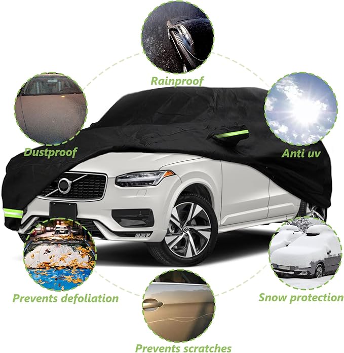 YIXIN Waterproof Car Cover for 2002-2026 Volvo XC90 Car Cover Custom Fit 100% Waterproof Windproof Strap & Single Door Zipper Bands for Snow Rain Dust Hail Protection