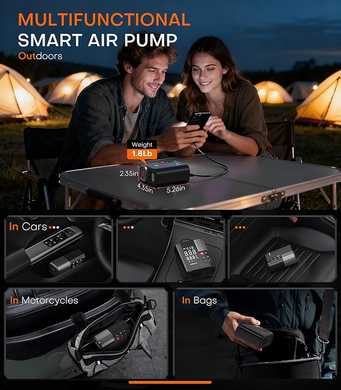 Tire Inflator Portable Air Compressor, SuperBars 3X Faster Air Pump with APP, 160PSI 48LPM Electric Tire Pump with 10400mAh Battery, 45W Faster Charging, Tire Inflator for Car SUV Pickup RV MPV Truck