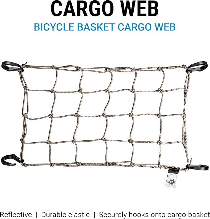 Portland Design Works Cargo Web - Reflective Cargo Netting for Bike Storage, Expandable Bungee Net with Hooks, Bicycle Accessories