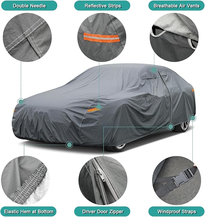 Multi-Layer Large SUV Car Cover Waterproof All Weather Heavy Duty, Universal Fit Cadillac Escalade ESV, Chevrolet Chevy Suburban, Ford Expedition Max, GMC Suburban, Lincoln Navigator LWB etc.
