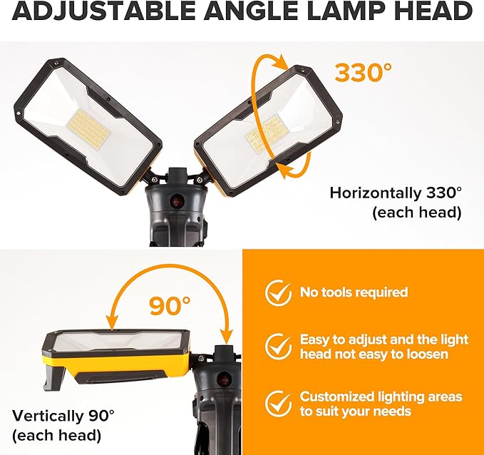 【Upgraded】LUTEC 6290Max 11000 Lumen 92W Dimmable LED Work Light with Telescoping Tripod, Adjustable Color Temperature Dual-Head Work Light with Stand and 8 Ft 3-Prong Power Cord