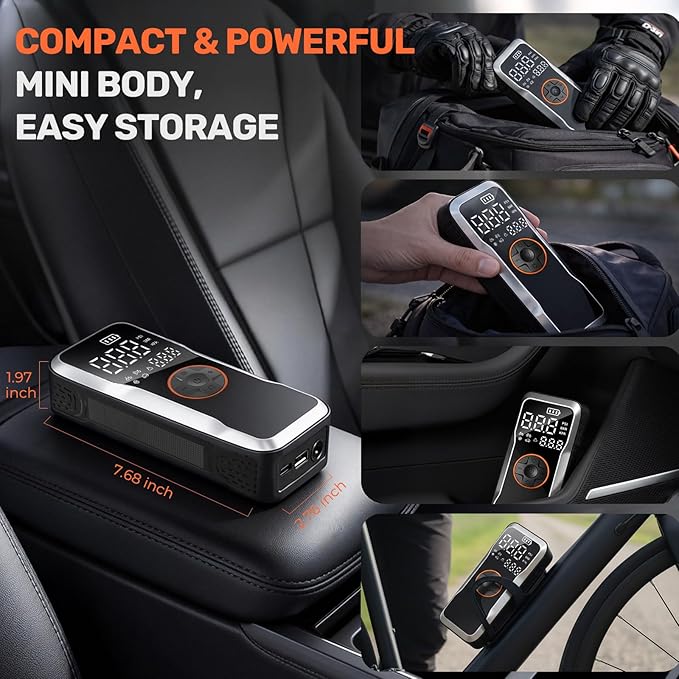 Portable Tire Inflator Air Compressor, Battery capacity18000mAh,150PSI 5X Fast Inflation Wireless Electric Air Pump with Digital Pressure Gauge & LED Light for Car Motorcycle Bike Ball