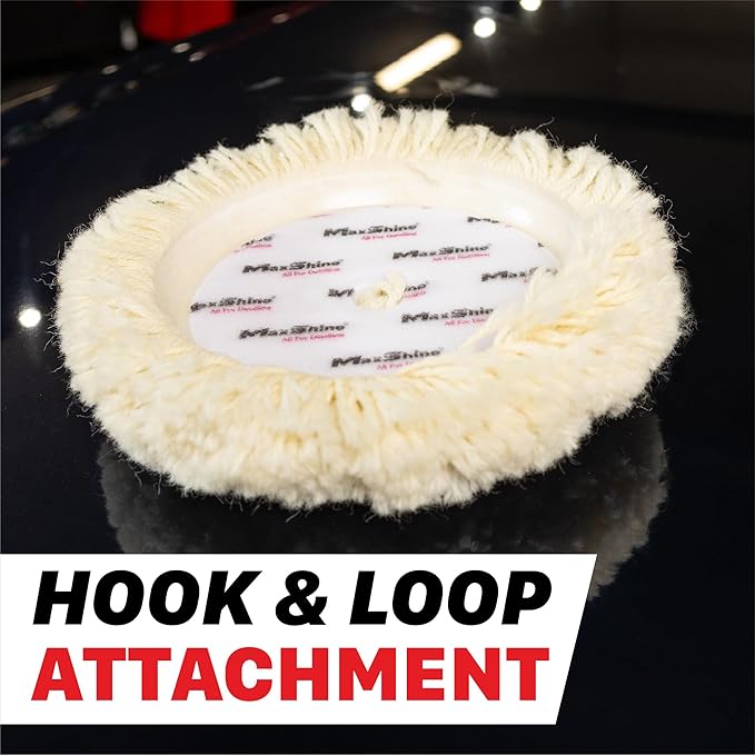 Maxshine 9” Rotary Wool Buffing Pad – Professional 100% Wool Cutting & Polishing Pad – Ideal for Heavy Defect Removal & Paint Correction (Single Sided)