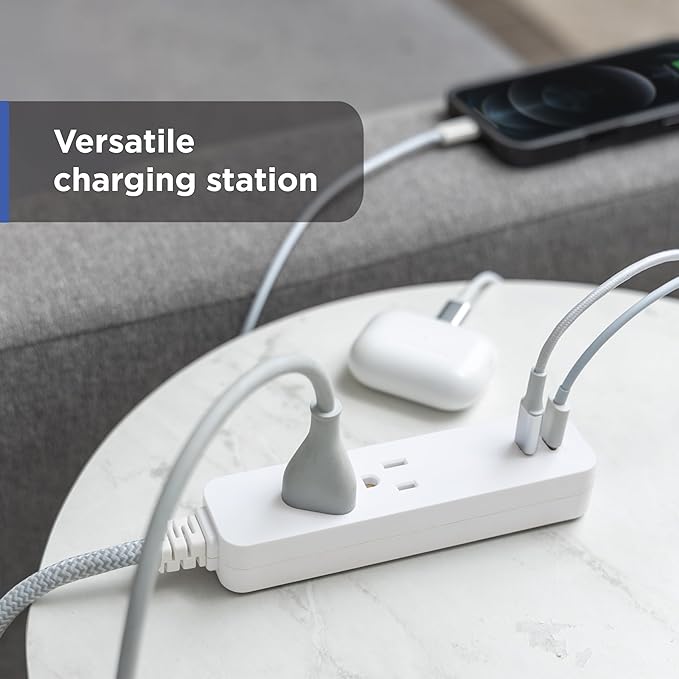 GE Surge Protector Power Strip Combo Pack with Multiple Outlets, 6 Outlet & 2 Outlet 2 USB-C, 245 Joules, 2ft Braided Cords, Flat Plugs, ETL Certified, White, 86076