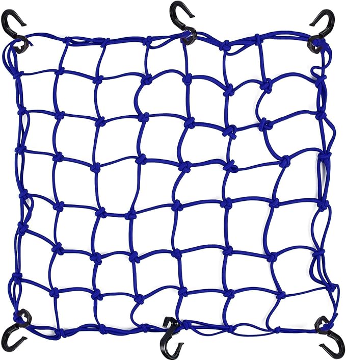 Small Cargo Net 15"x15" Stretches to 30"x30" with Thicken Hooks | Natural Latex Core, Tight 2”x2” Mesh Heavy Duty Bungee Net for Motorcycle Helmet, Bike, ATV, UTV, Luggage