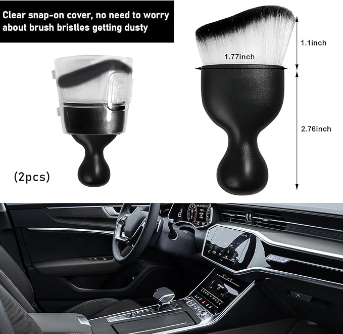 Ziciner 2 PCS Car Detailing Brush, Curved Soft Bristles Auto Removal Dust Collectors, Universal Vehicle Dashboard, Air Conditioner Vents etc Interior Cleaning Tool Accessories (White/Black)