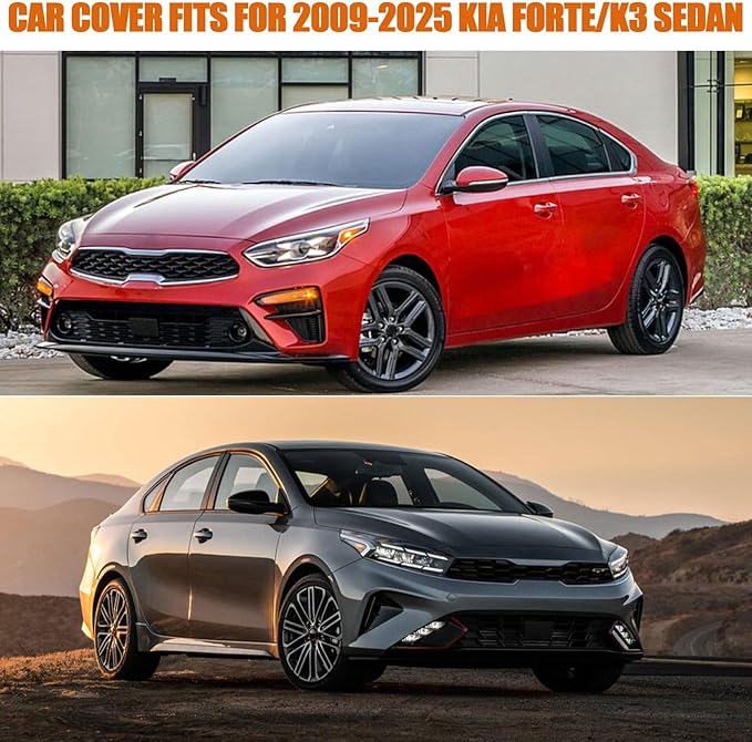 Waterproof Car Covers Replace for 2009-2025 Kia Forte/K3, 6 Layers Silver All Weather Custom-fit Car Cover with Zipper Door & Windproof Bands for Snow Rain Dust Hail Protection