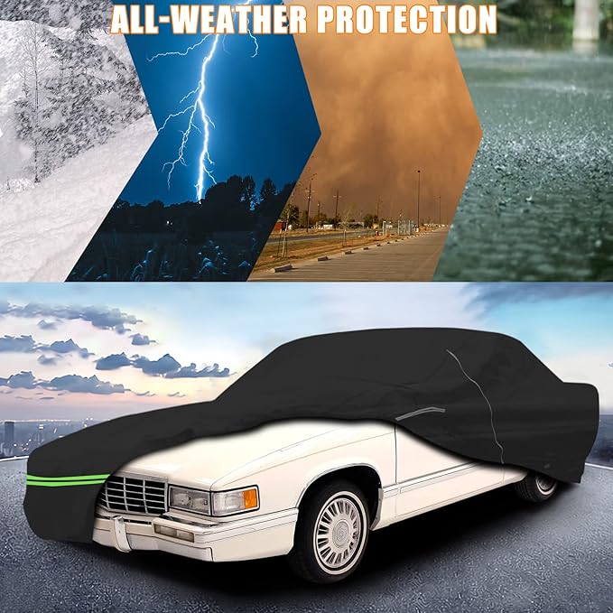 Waterproof Car Cover Replace for Cadillac DeVille 1989-2005 Sedan Coupe, 210T All Weather Car Covers with Zipper Door for Snow Rain Dust Hail Protection