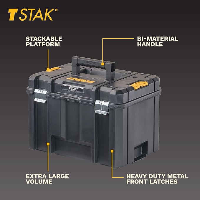 DEWALT TSTAK Tool Box, Extra Large Design, Removable Tray for Easy Access to Tools, Water and Debris Resistant (DWST17806)