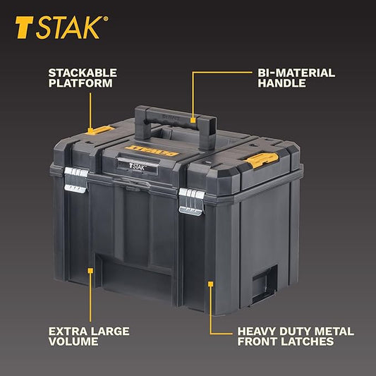 DEWALT TSTAK Tool Box, Extra Large Design, Removable Tray for Easy Access to Tools, Water and Debris Resistant (DWST17806)