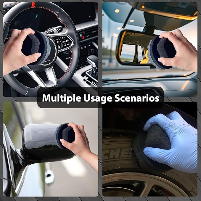 Tire Shine Applicator Pads, 2 Pcs Tire Dressing Applicator, Reusable Tire Shine Sponge Wave Contoured for Car Detailing, 3.15inch