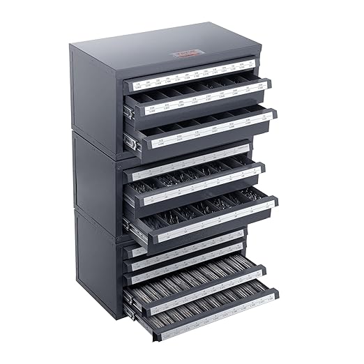 VEVOR Drill Bit Dispenser Cabinet Set, Three-Drawer for 1/16" to 1/2" & Letter Sizes A to Z, Five-Drawer Drill Bit Organizer for Wire Gauge Sizes #1 to #60, 3 Pieces