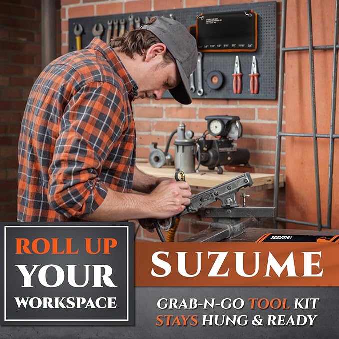 SUZUME Stubby Wrenches Set 16PCS Metric (8-17mm) & SAE (5/16” To 3/4”) 180° Flex Head Stubby Ratcheting Wrench Set Cr-V 90-Tooth for Tight Spaces & Motorcycle Repair with Rolling Pouch