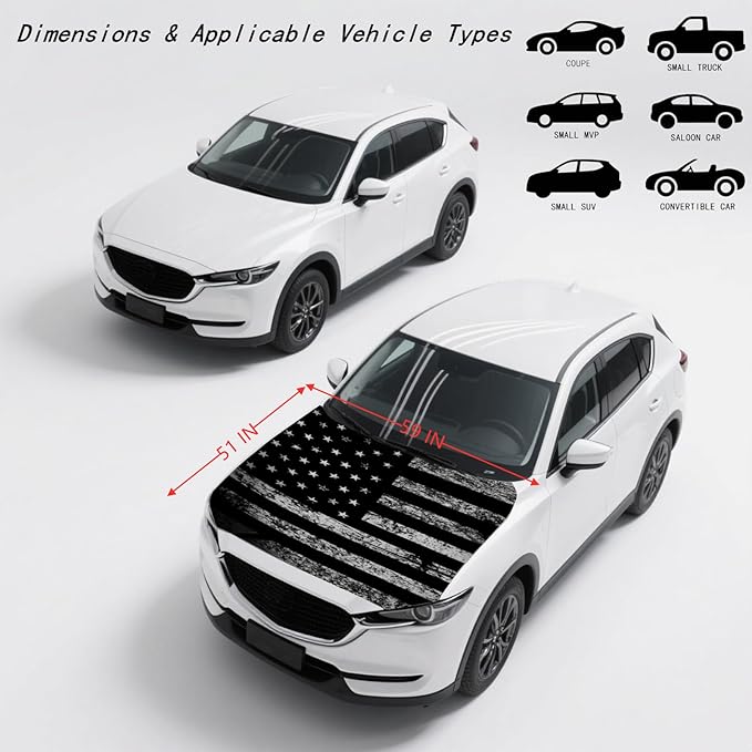 Car Hood Flag Cover - 59x51 in Car Hood Cover Eagle Flag with 2 Adjustable Fasteners, Patriotic American Flag Bonnet Banner Universal Fit for Trucks, SUV, Patriotic America Flag Cars Decor