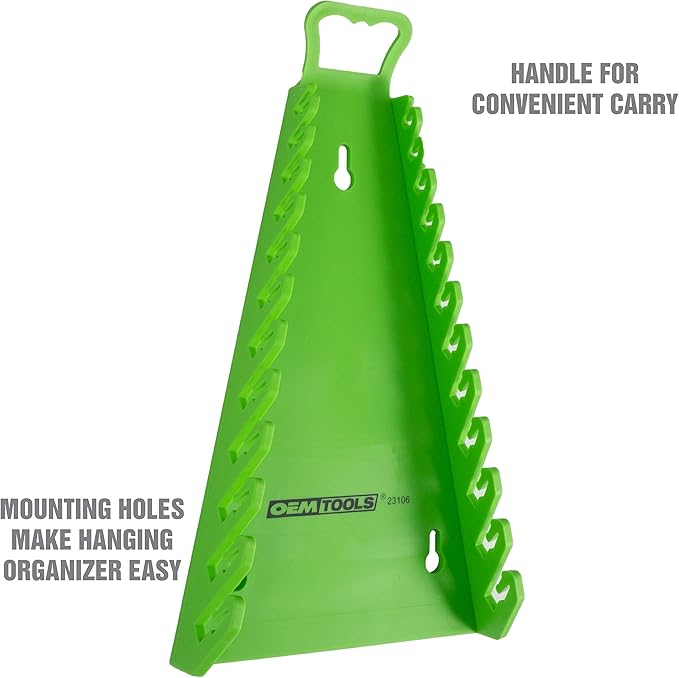 OEMTOOLS 23106 Reverse Wrench Organizer With Handle, For Shop, Garage, Or Tool Box, Organizers And Storage for Convenient Carrying, Case For Wrenches Or Pegboard Tool Holder, 13.8 Inches, Green