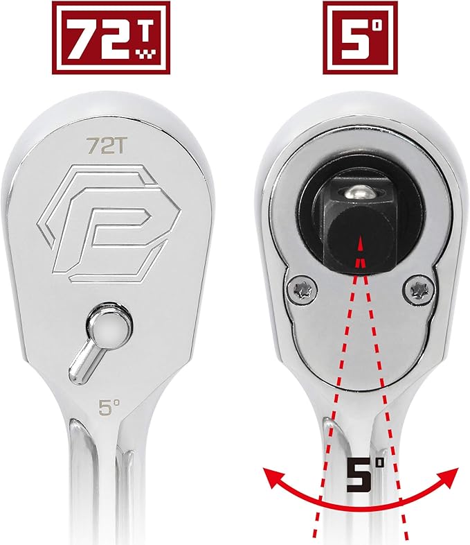 Powerbuilt 1/4 Inch Drive Sealed Head Ratchet, 72 Tooth, Reversible Switch, 5 Degree Swing, Spiral Contour Handle - 649930