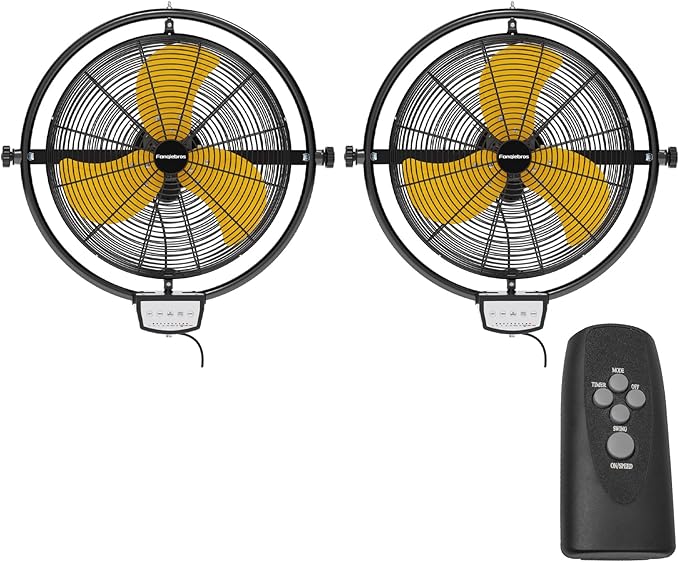 2 PCS 20 IN 5500 CFM Remote Control Wall Mount Fan, 3 Speed High Velocity Wall Fan with Timer, Air Circulator for Garage, Commercial, Greenhouse, Warehouse & Gazebo Use, UL Listed