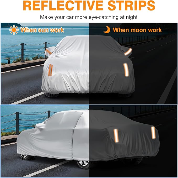 NEVERLAND Sedan Car Cover Waterproof Heavy Duty All Weather Protection Snow Anti-UV Windproof Outdoor Full Car Cover Fit for Automobiles BMW/Mercedes-Benz/Honda (172-183 inch)