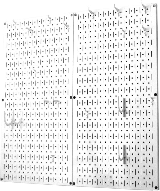 Wall Control Kitchen Pegboard Organizer Pots and Pans Storage Rack Organization Kit with White Pegboard and White Accessories