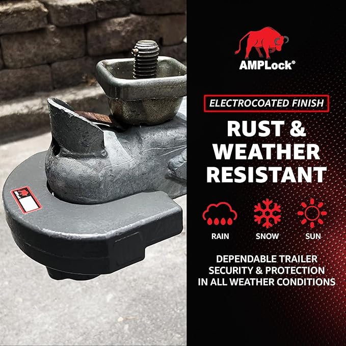 AMPLock U-TLS2516 Heavy Duty Trailer Coupler Lock, 2-5/16" RV & Boat Trailer, Anti-Theft Coupler with Flat Lip Design, Push-Lock System, 2-5/16-Inch Ball Hitch Locks, Trailer Hitch Locks with Keys