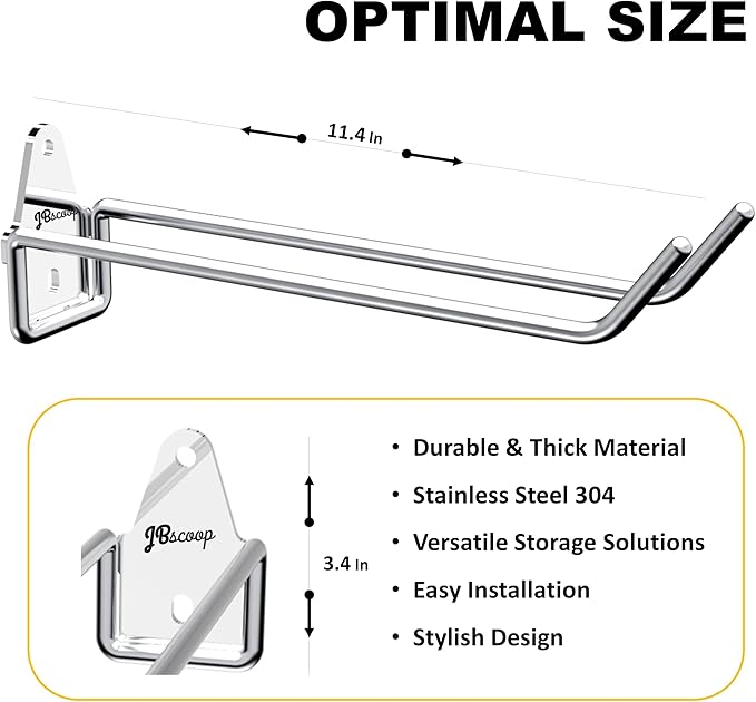 JBscoop Stainless Steel 304 Garage Hooks, Heavy Duty Organizer & Wall Mount Hanger Rack for Tools, Equipment, and More, Rust-Resistant & Durable
