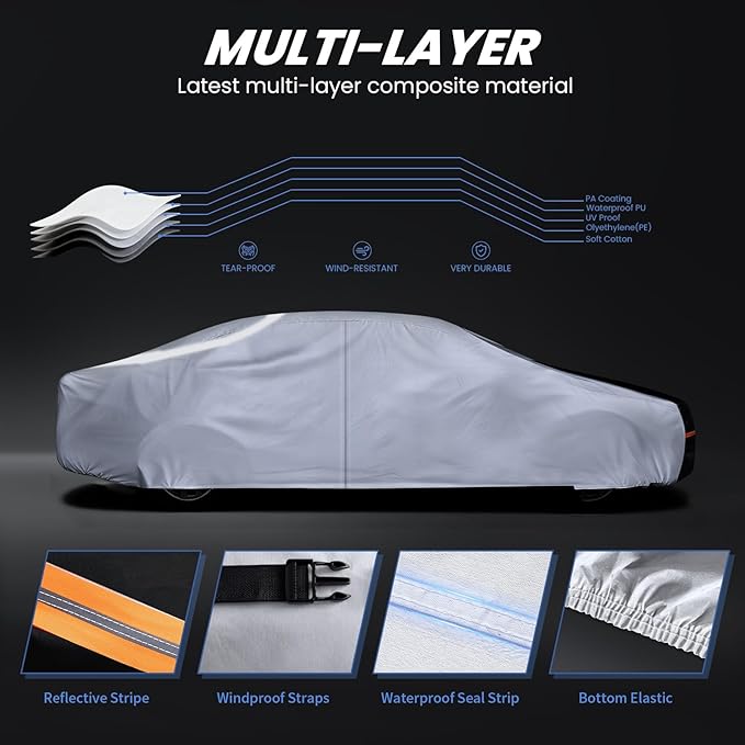 Coupe Car Cover Waterproof All Weather, 10 Layers Outdoor Car Covers for Muscle Car - Sun & Rain Protector Full Exterior Covers. Custom Fit Ford Mustang, Shelby Camaro, etc C4(Gift Towel/Storage Bag)