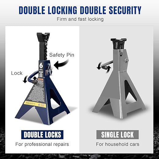 Big RED Jack Stands 6 Ton with Double Locking, 14.2-23.8 inch Adjustable Height for Lifting Cars, SUV, Van, 12000 lb Capacity, 1 Pair