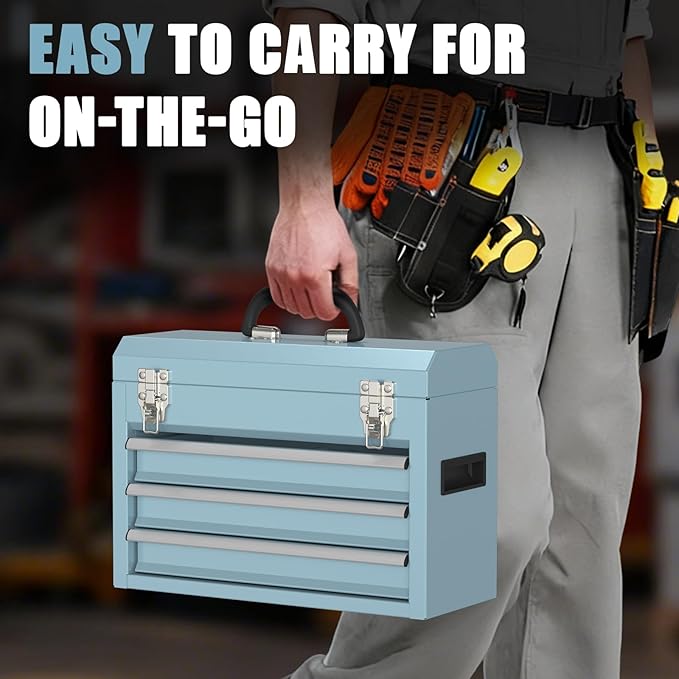 3-Drawer Tool Box, Tool Storage Cabinet, Tool Chest and Locking Mechanism, Metal Tool Cart for Garage Workshop and Room Use (Blue)