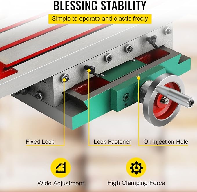 VEVOR Milling Working Table 17.7 X 6.7 Inch, Compound Milling Machine Work Table 2 Axis 4 Ways Move, Multifunction Milling Working Table Heavy-duty Structure,for Milling and Drilling Machine