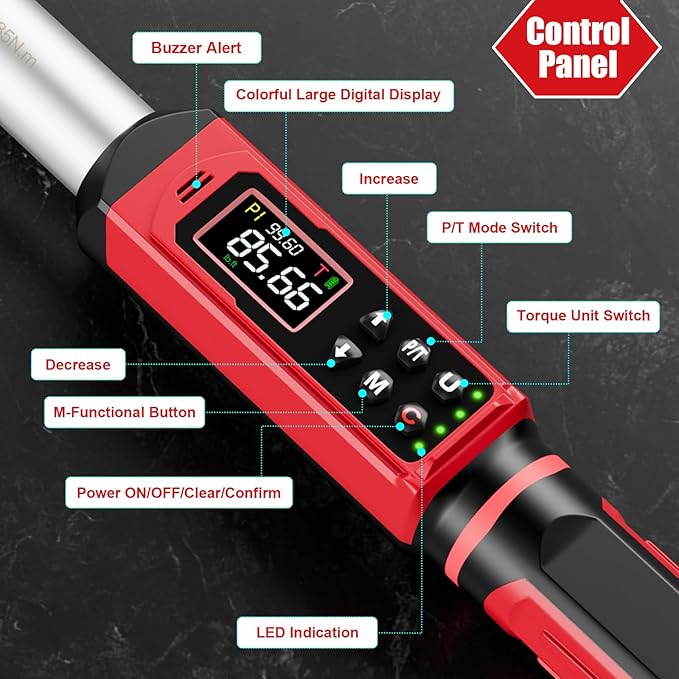 Adjustable Digital Torque Wrench 1.5-99.6Ft.Lb/2-135N.m,14x18 mm Open End Torque Wrench with 1/2 Drive Ratchet Head&42mmJaw,Vibration,Buzzer and LED Notification for HVAC,Car,Heat Pump Piping